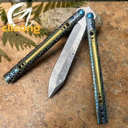 Python Balisong by TheOne - Titanium Handle & Damascus Blade - Image 10